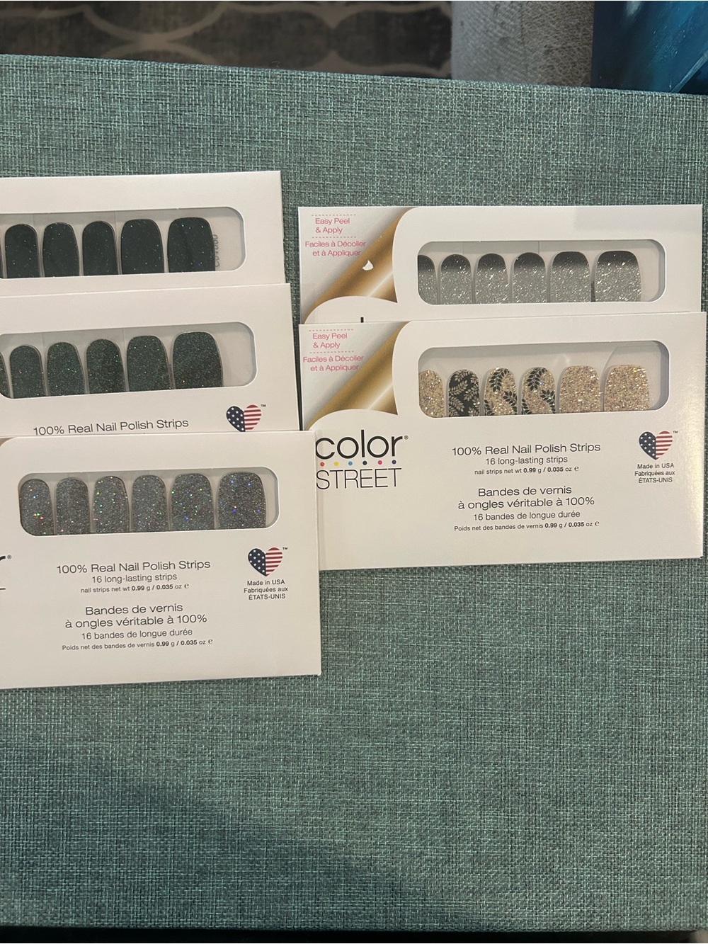 Color Street Nail Polish Strips Lot of 5 NEW Sealed Green Silver Glitter